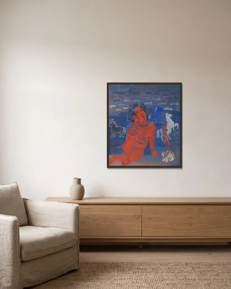 Amfitrite och sjöhästar av Raoul Dufy inramad på en vägg
