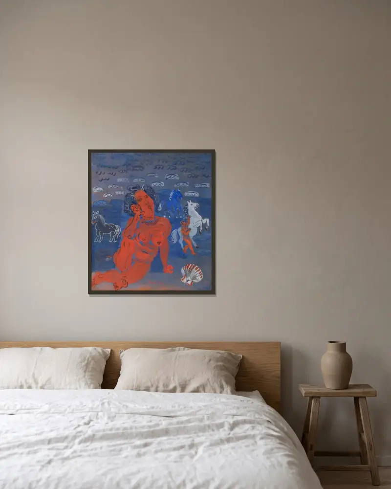 Amfitrite och sjöhästar av Raoul Dufy inramad på en vägg