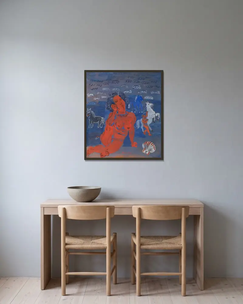 Amfitrite och sjöhästar av Raoul Dufy inramad på en vägg