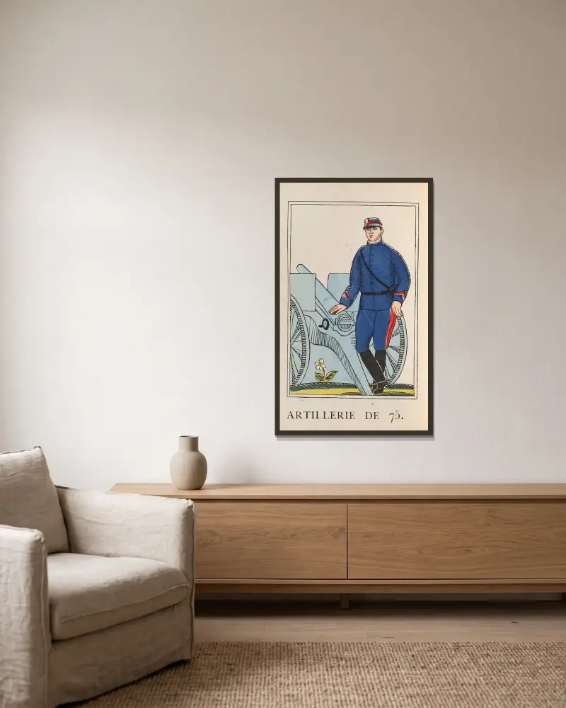 Artillerie de 75 av Raoul Dufy inramad på en vägg