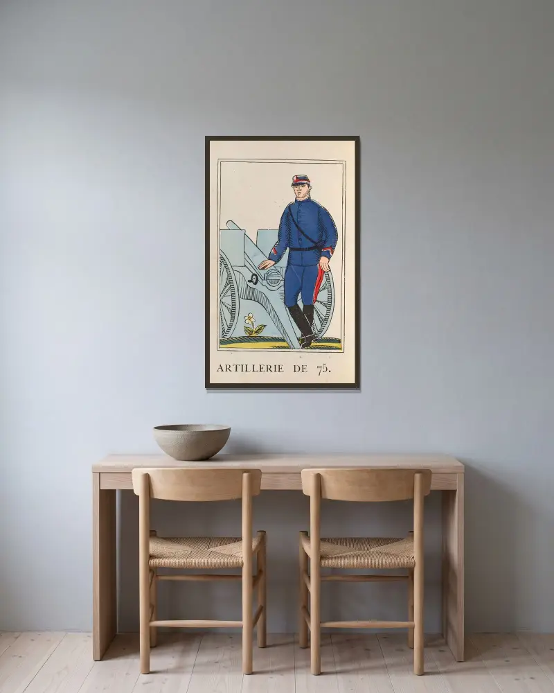 Artillerie de 75 av Raoul Dufy inramad på en vägg