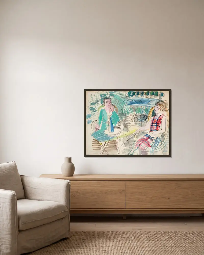 Au jardin av Raoul Dufy inramad på en vägg