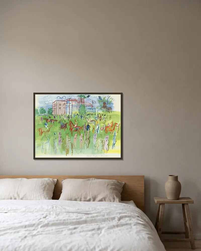Före starten, Ascot av Raoul Dufy inramad på en vägg