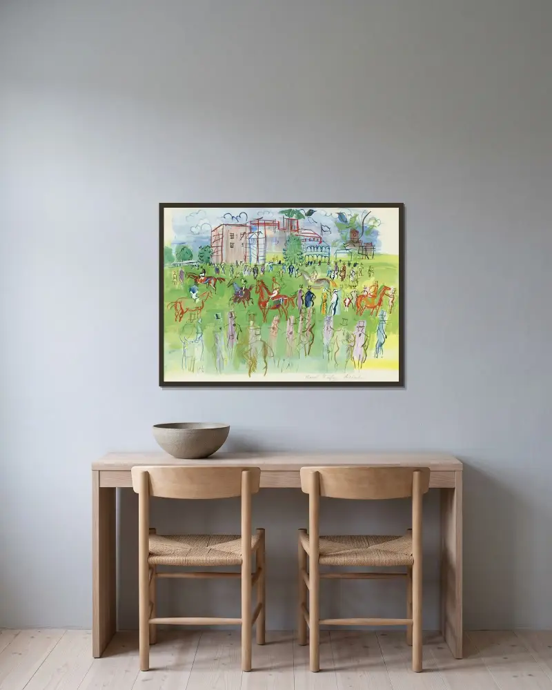 Före starten, Ascot av Raoul Dufy inramad på en vägg