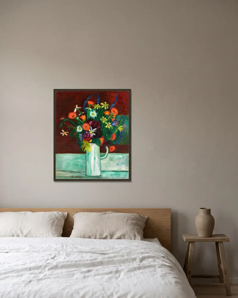 Blomsterbukett i vas av Raoul Dufy inramad på en vägg
