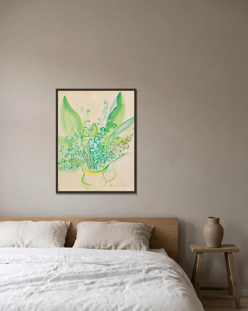 Liljekonvaljebukett av Raoul Dufy inramad på en vägg