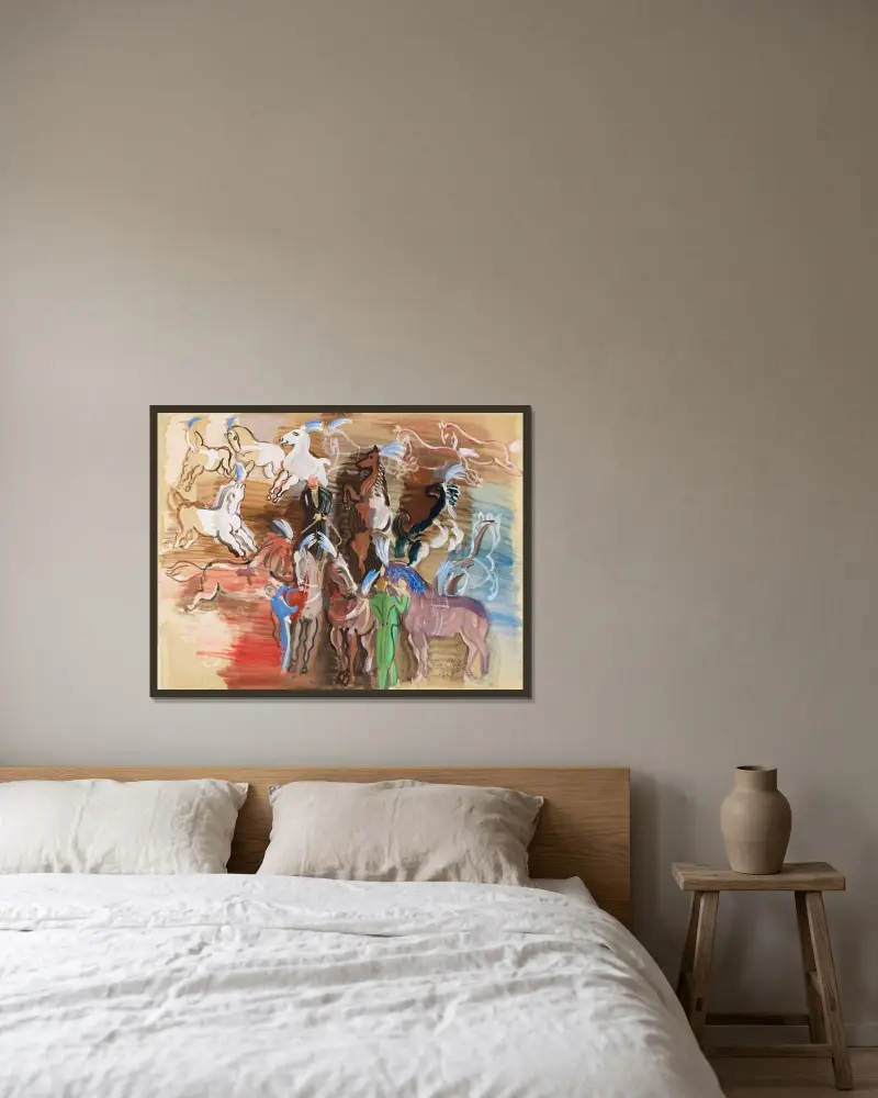 Cirkushästar av Raoul Dufy inramad på en vägg