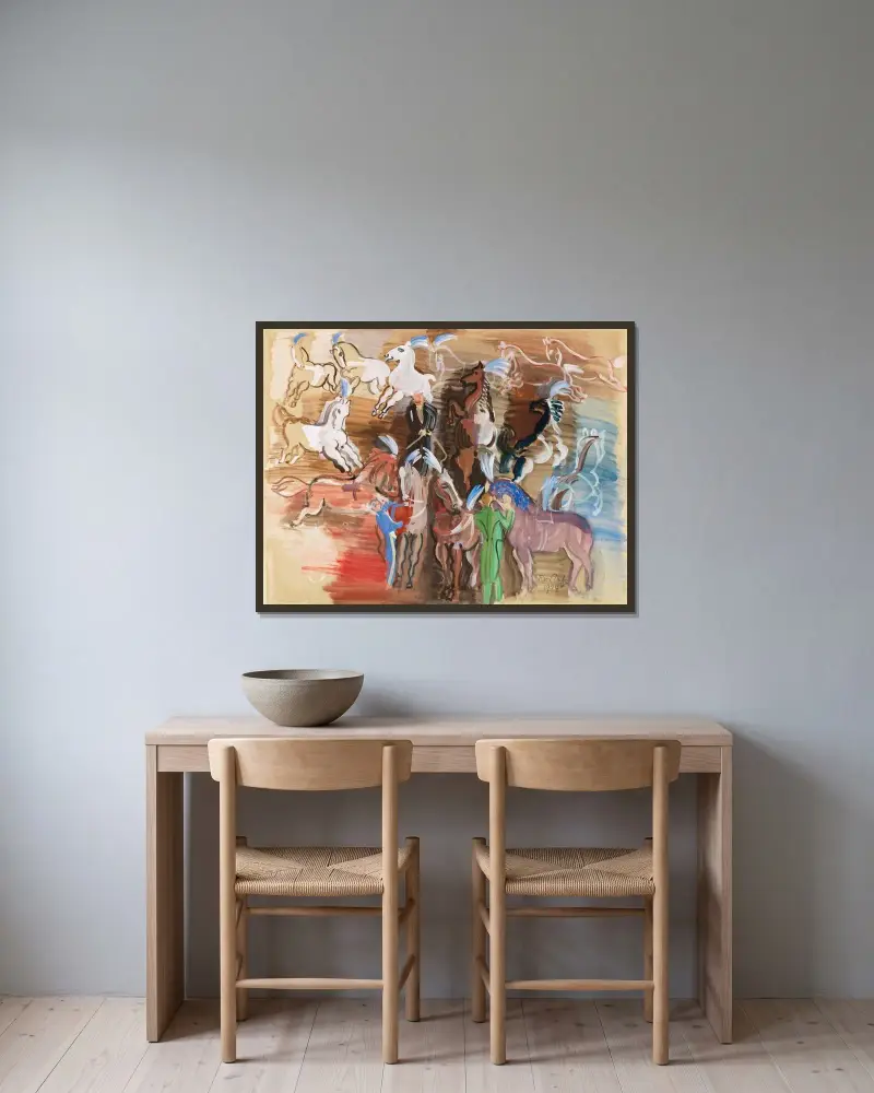 Cirkushästar av Raoul Dufy inramad på en vägg