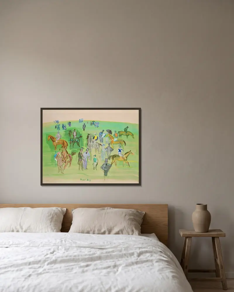 Konie i dżokeje na trawniku, Raoul Dufy w ramie na ścianie