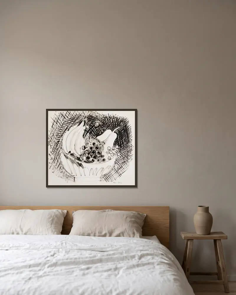 Päron i kompottskål av Raoul Dufy inramad på en vägg