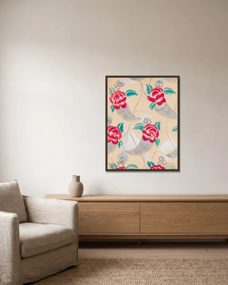 Överflödshorn i grått och rosa av Raoul Dufy inramad på en vägg