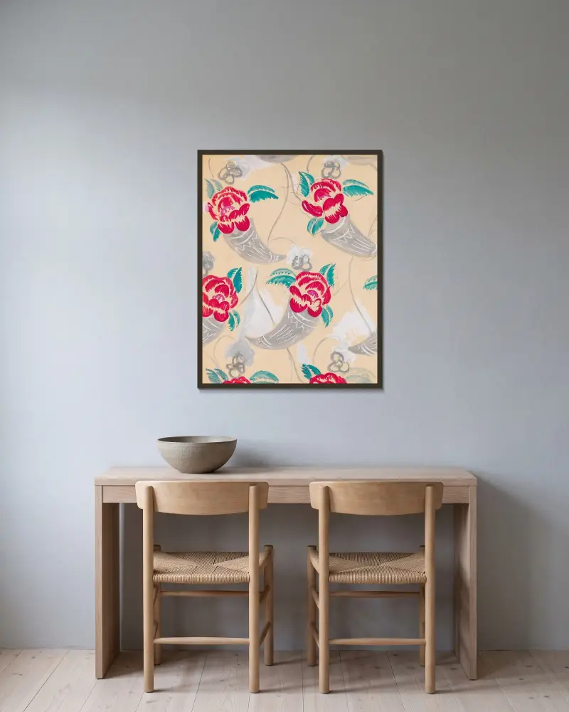 Överflödshorn i grått och rosa av Raoul Dufy inramad på en vägg