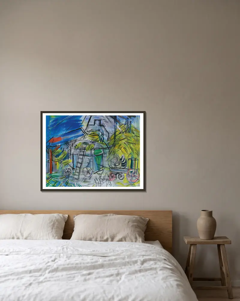 Dépiquage au ciel orageux av Raoul Dufy inramad på en vägg