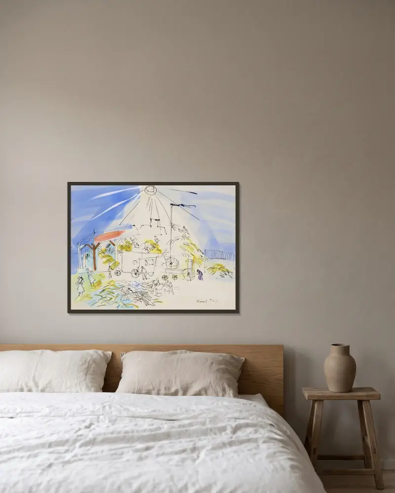 Tröskning i solen av Raoul Dufy inramad på en vägg