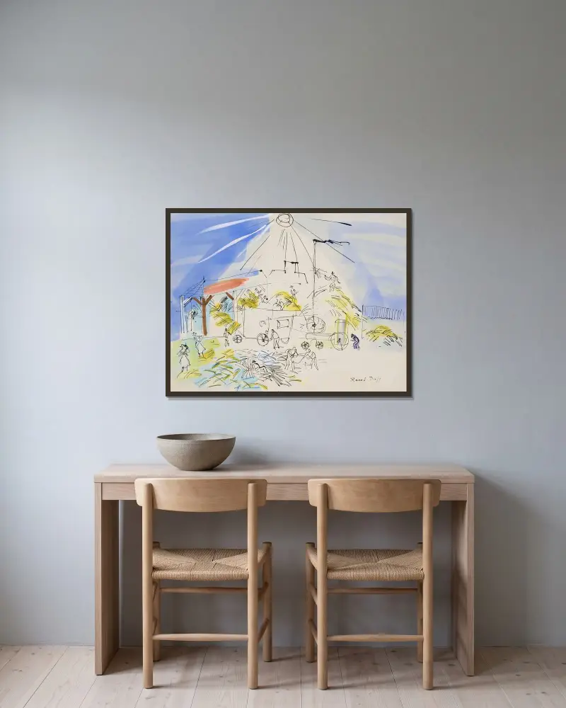 Tröskning i solen av Raoul Dufy inramad på en vägg