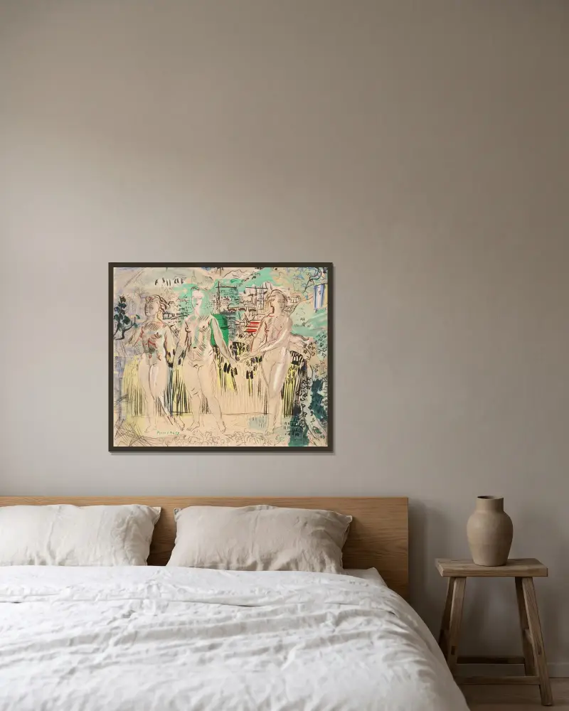 De tre gracerna av Raoul Dufy inramad på en vägg