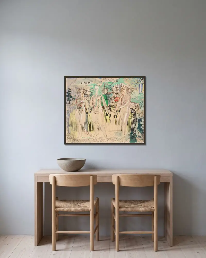 De tre gracerna av Raoul Dufy inramad på en vägg