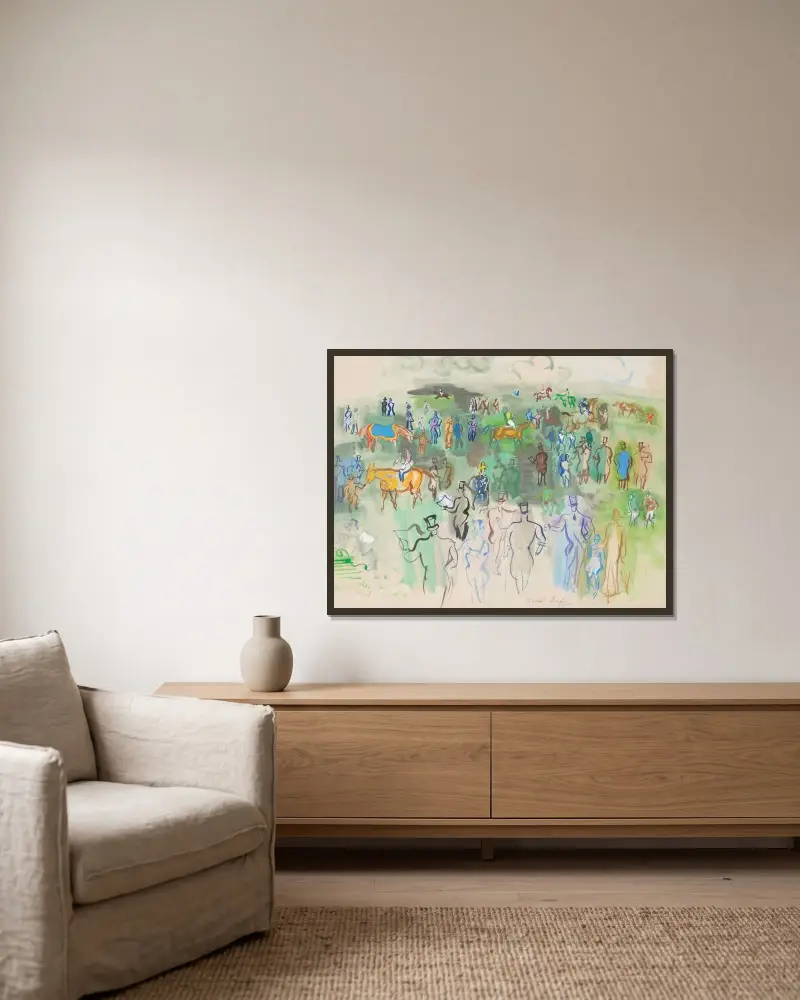 Eleganta damer och herrar på gräsmattan av Raoul Dufy inramad på en vägg