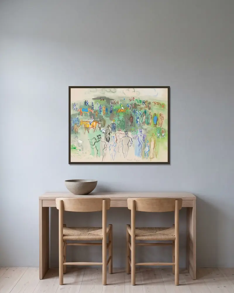 Eleganta damer och herrar på gräsmattan av Raoul Dufy inramad på en vägg