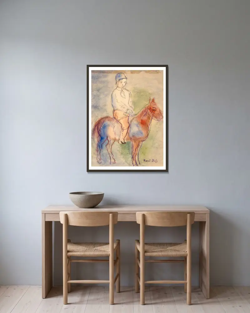 Enfant à chevaux av Raoul Dufy inramad på en vägg