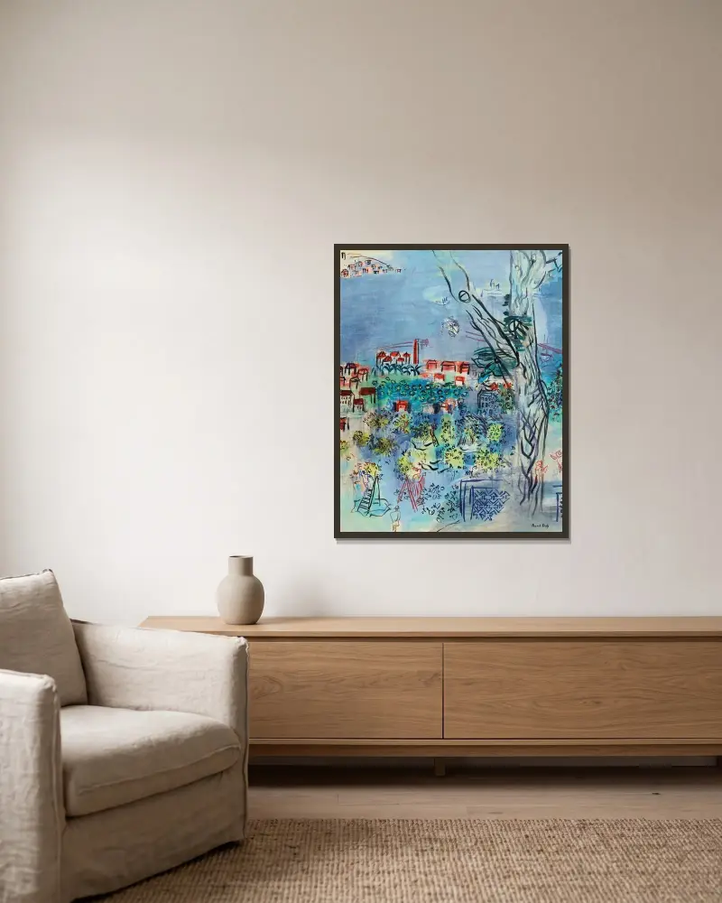 Studie för Golfe-Juan av Raoul Dufy inramad på en vägg