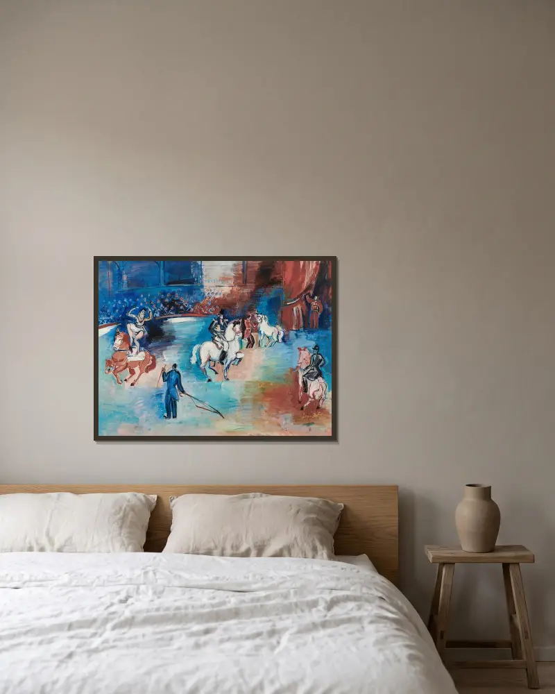 Fantaisie équestre av Raoul Dufy inramad på en vägg