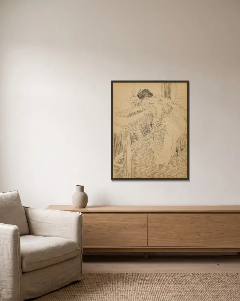 Kvinna vid sitt bord av Raoul Dufy inramad på en vägg