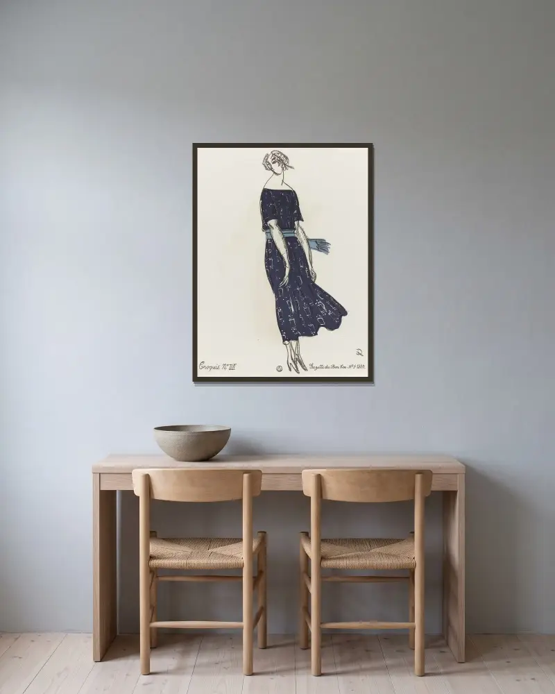 Gazette du Bon Ton – Croquis Nr. IIII von Raoul Dufy gerahmt an einer Wand