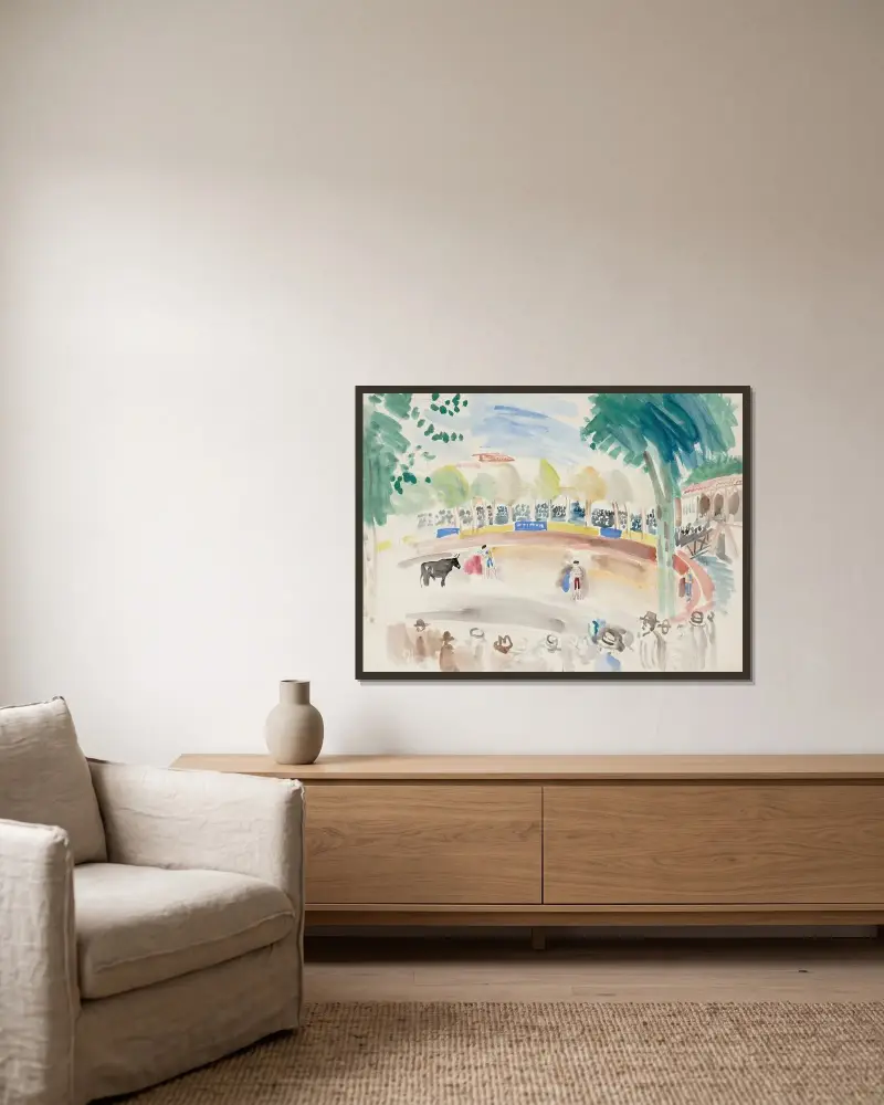 La corrida av Raoul Dufy inramad på en vägg