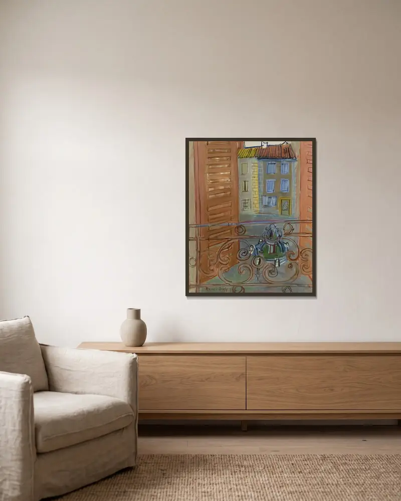 Fontänen i Aspe av Raoul Dufy inramad på en vägg