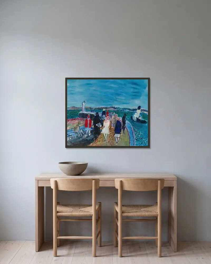 Järnvägsbron vid Honfleur av Raoul Dufy inramad på en vägg