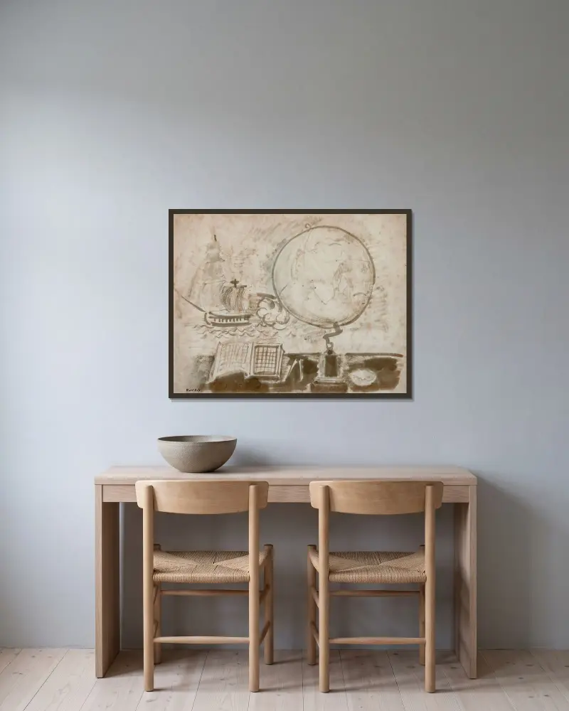 Världskarta av Raoul Dufy inramad på en vägg