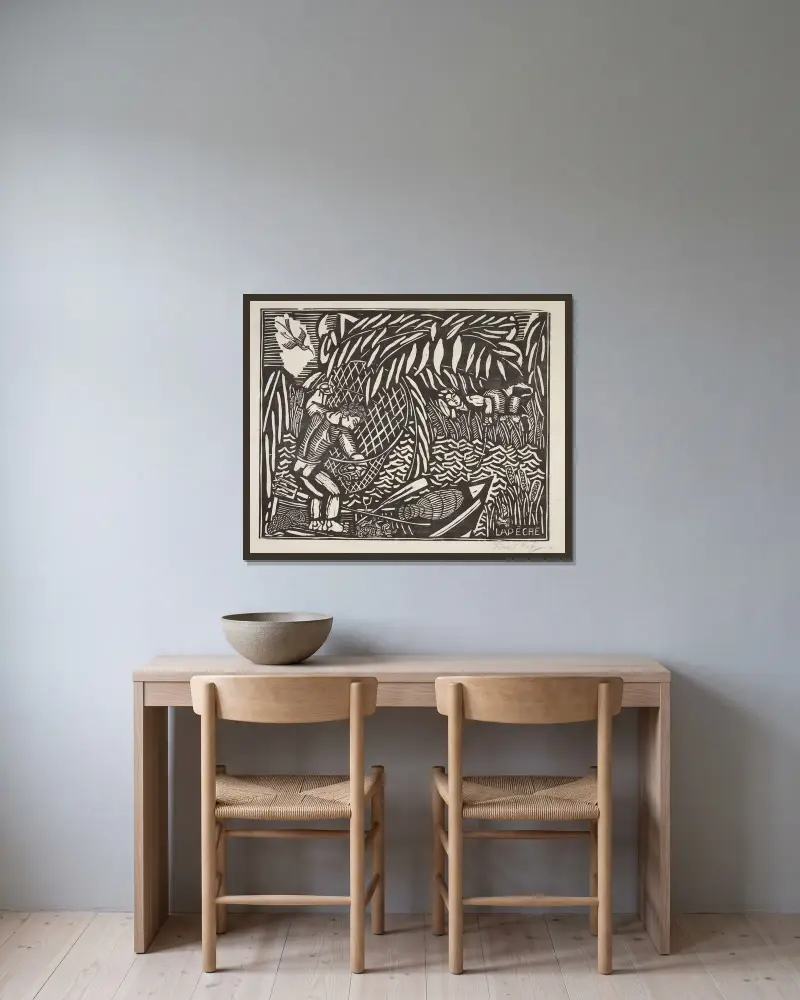 Fisket av Raoul Dufy inramad på en vägg