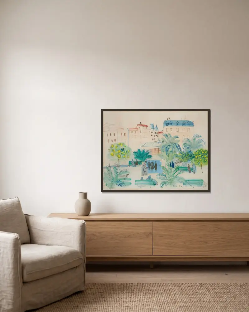 La Place Arago av Raoul Dufy inramad på en vägg