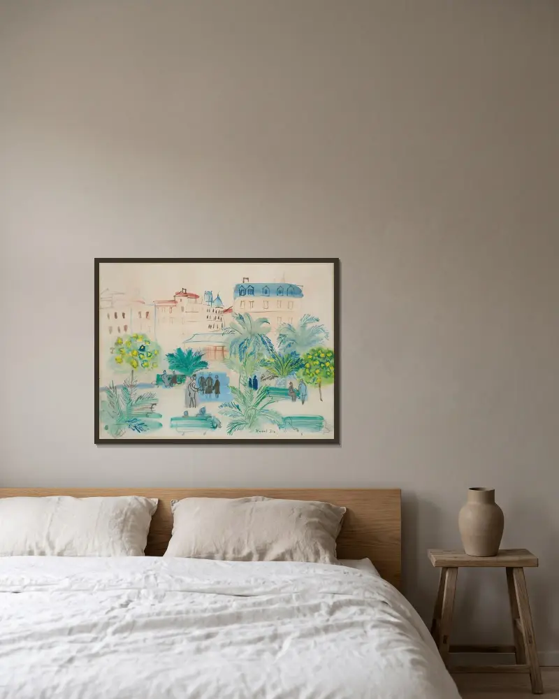 La Place Arago av Raoul Dufy inramad på en vägg