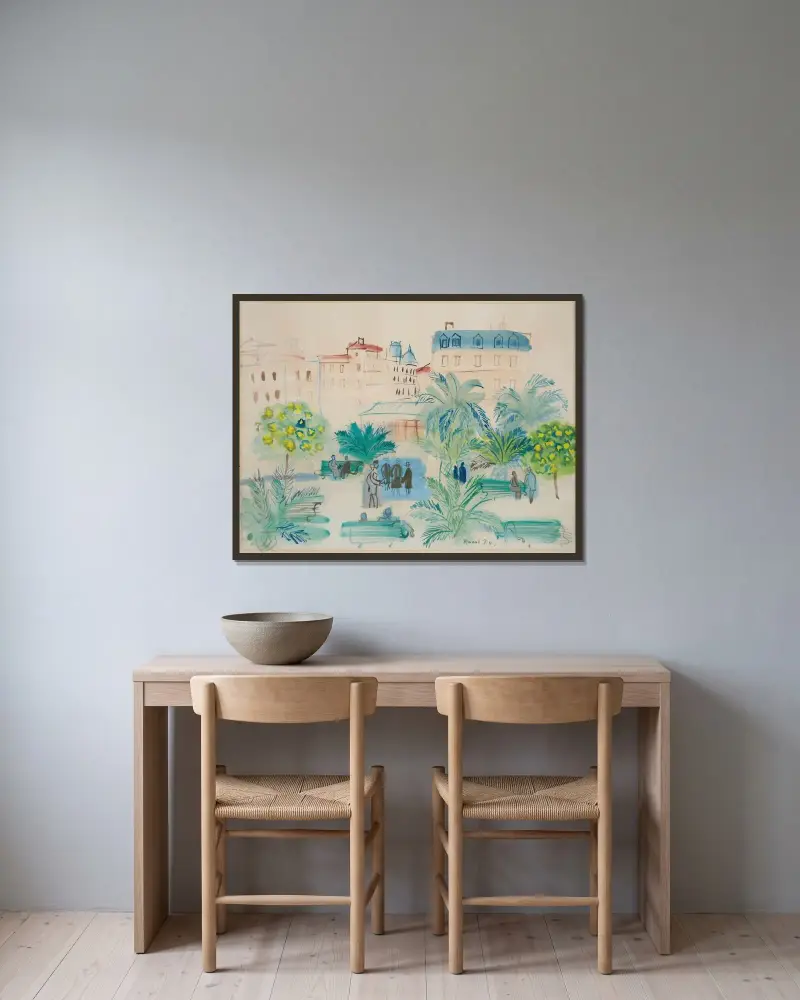 La Place Arago av Raoul Dufy inramad på en vägg