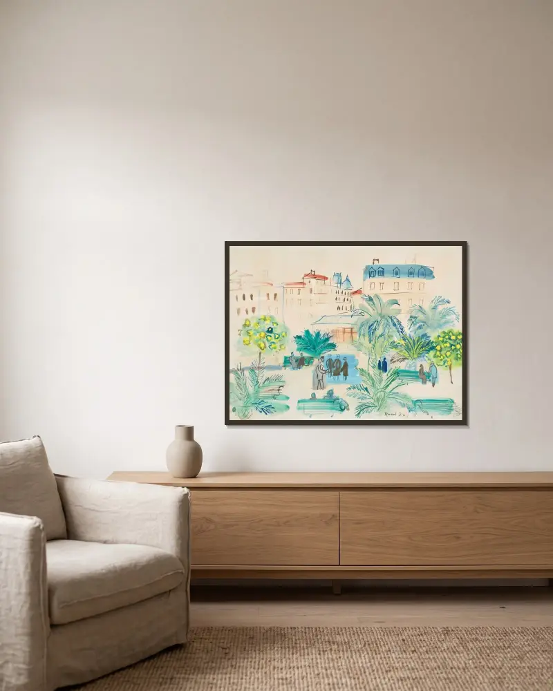 La place Arago av Raoul Dufy inramad på en vägg