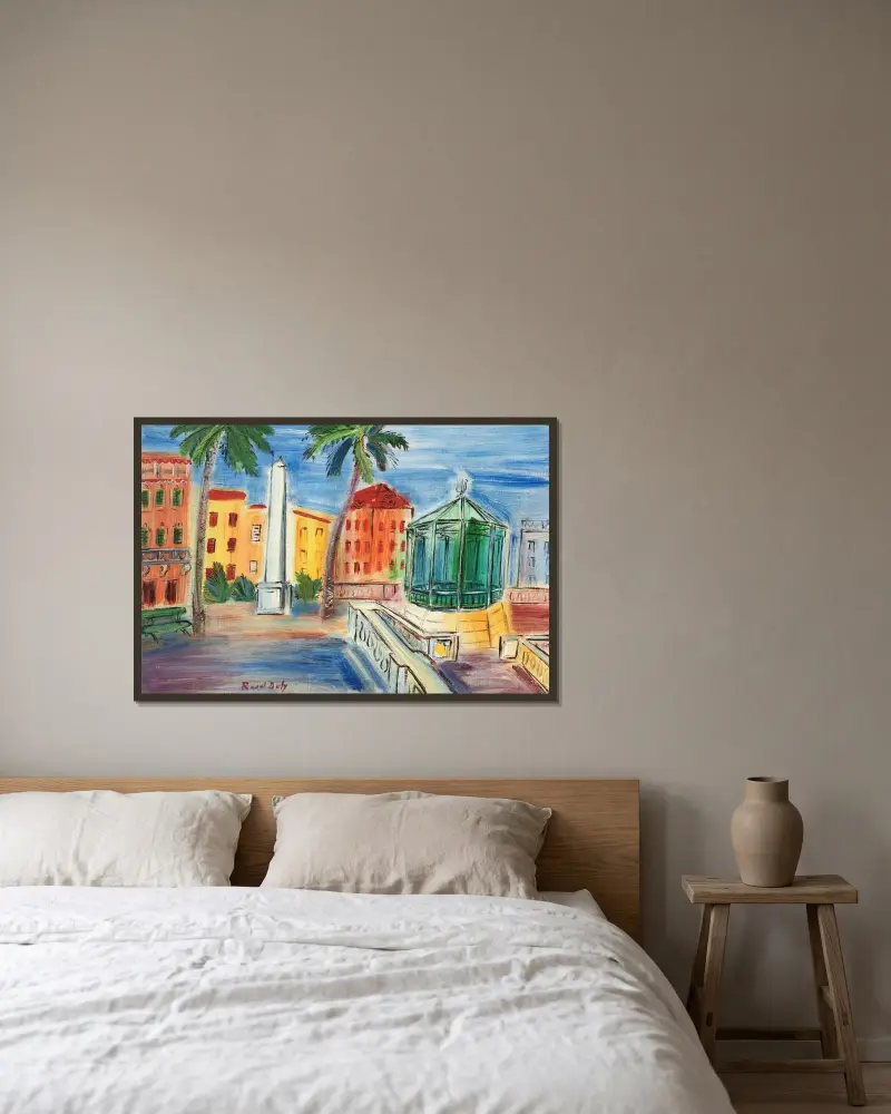 Place d'Hyères, obelisken och musikpaviljongen av Raoul Dufy inramad på en vägg