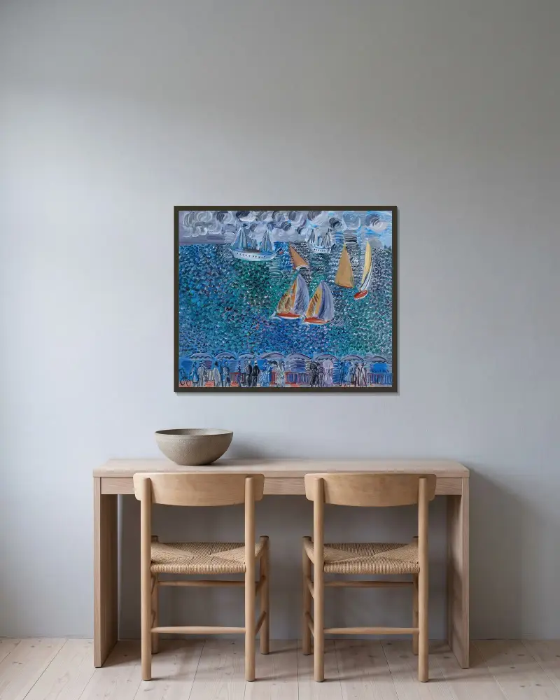 Promenad vid havet av Raoul Dufy inramad på en vägg