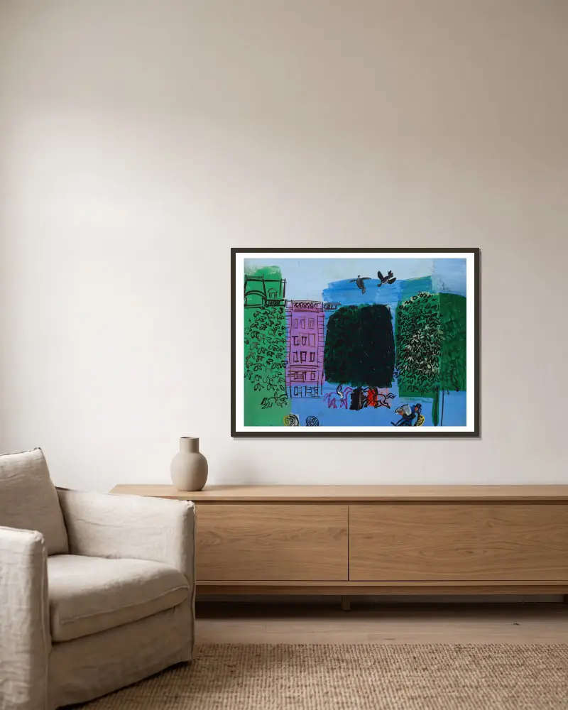 L’avenue du bois av Raoul Dufy inramad på en vägg