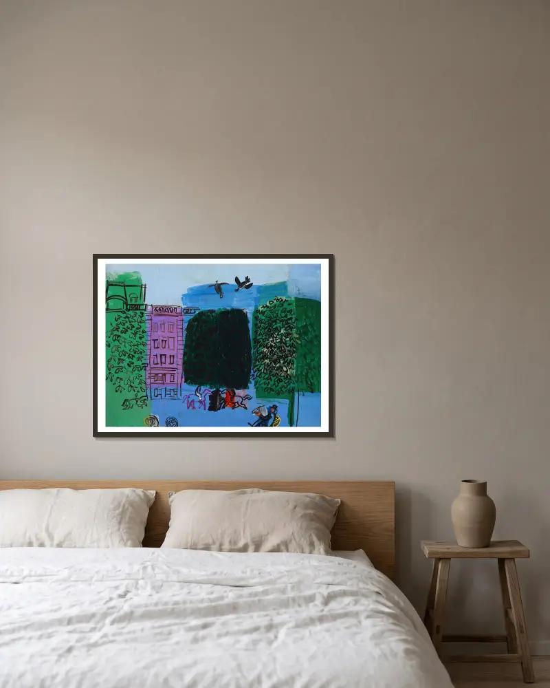 L’avenue du bois av Raoul Dufy inramad på en vägg