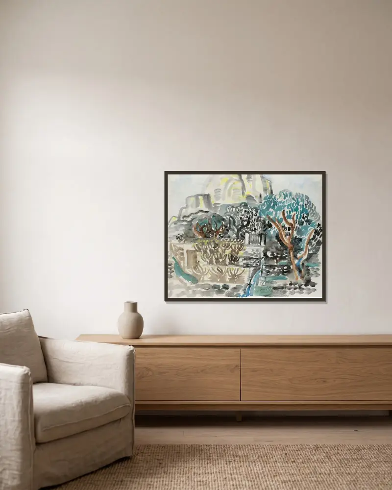 Le Baou de Saint-Jeannet av Raoul Dufy inramad på en vägg