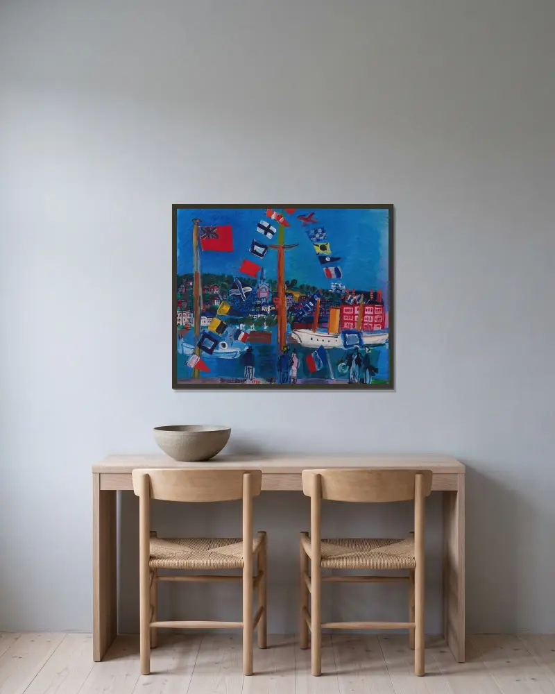Bassängen i Deauville av Raoul Dufy inramad på en vägg