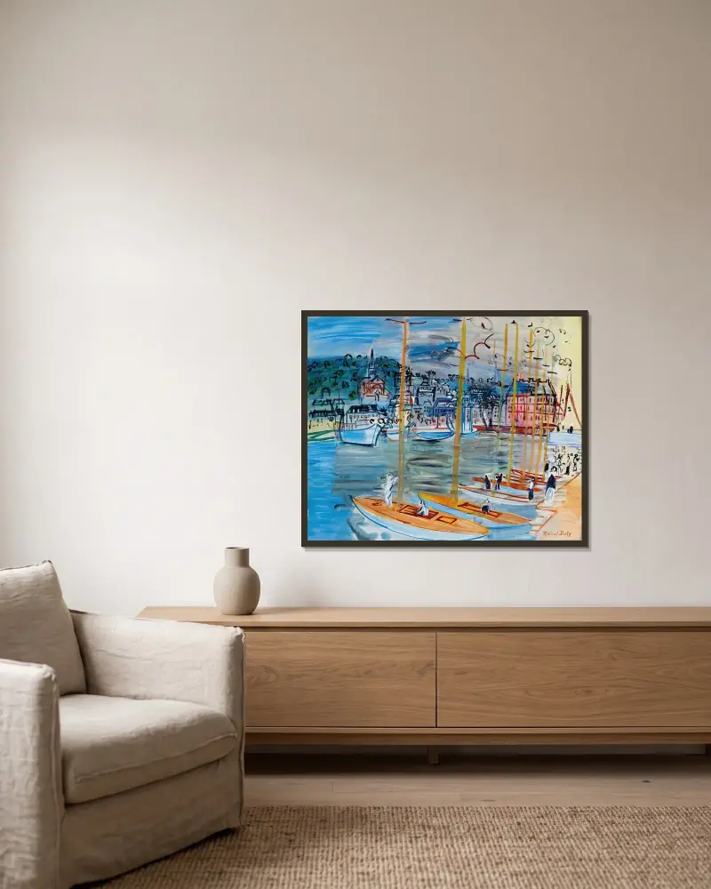 Bassängen i Deauville av Raoul Dufy inramad på en vägg