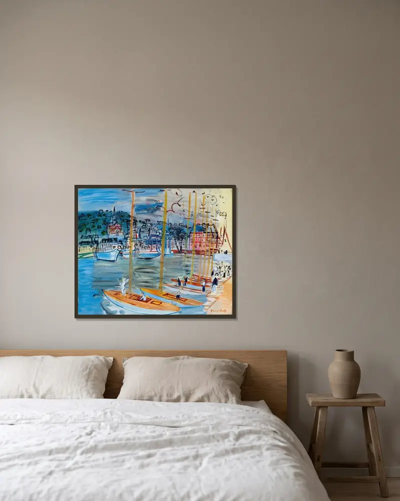 Bassängen i Deauville av Raoul Dufy inramad på en vägg