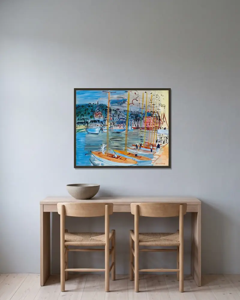Bassängen i Deauville av Raoul Dufy inramad på en vägg