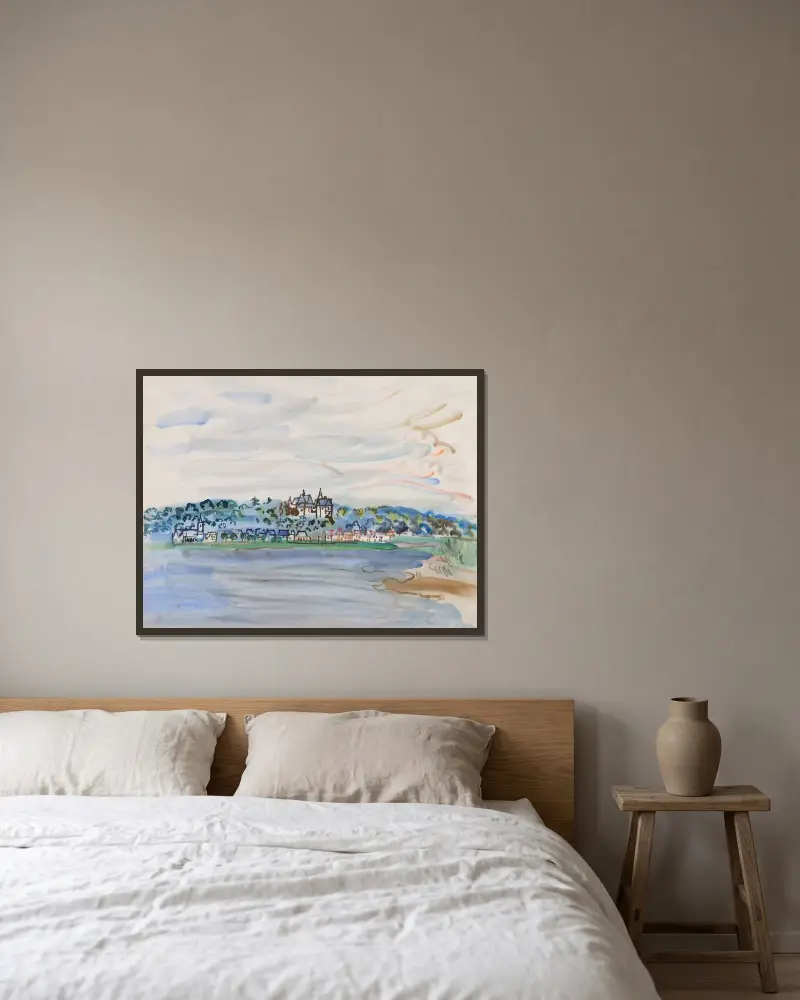 Slottet Chaumont vid Loires strand av Raoul Dufy inramad på en vägg