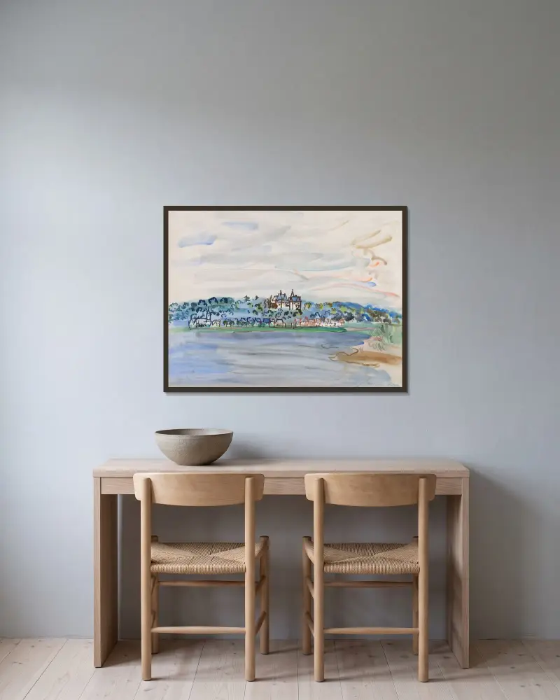 Slottet Chaumont vid Loires strand av Raoul Dufy inramad på en vägg
