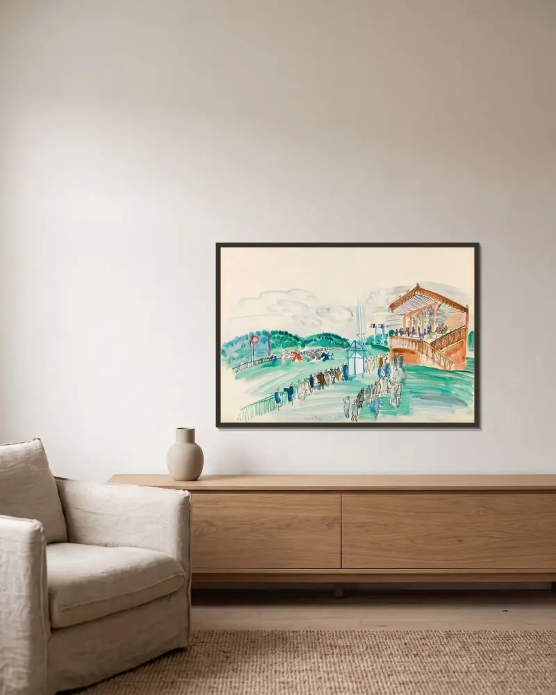 Avfärden vid Saint-Cloud av Raoul Dufy inramad på en vägg