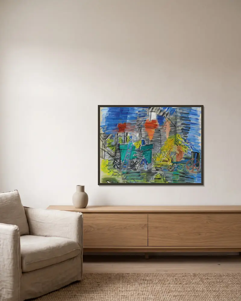 Blå tröskning av Raoul Dufy inramad på en vägg